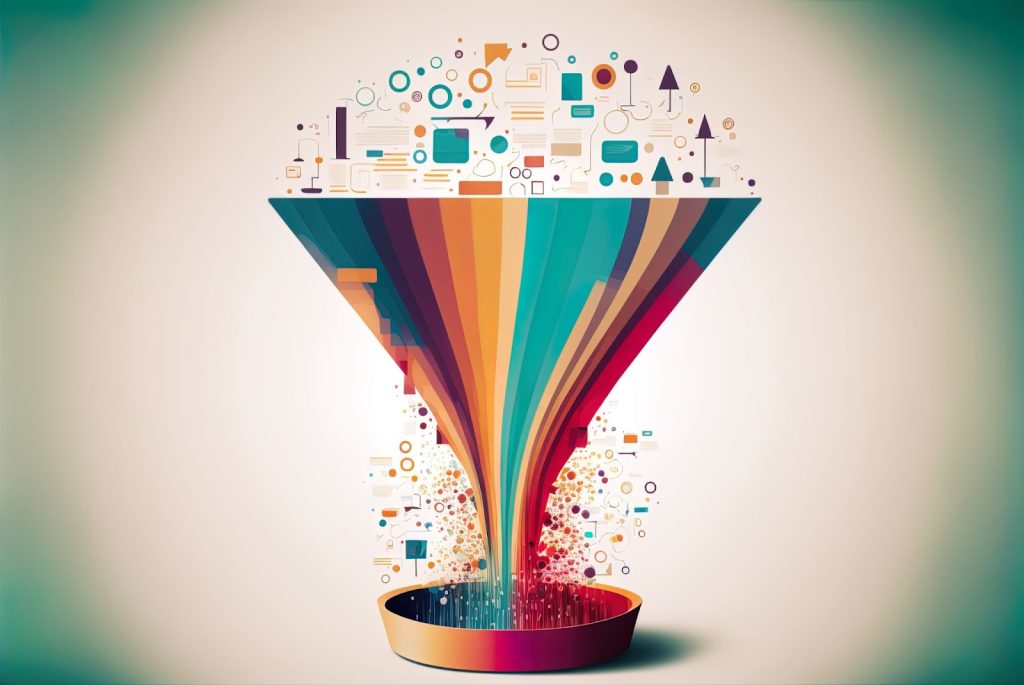 A marketing funnel with vibrant icons emerging, symbolizing the customer journey and effective marketing strategies.