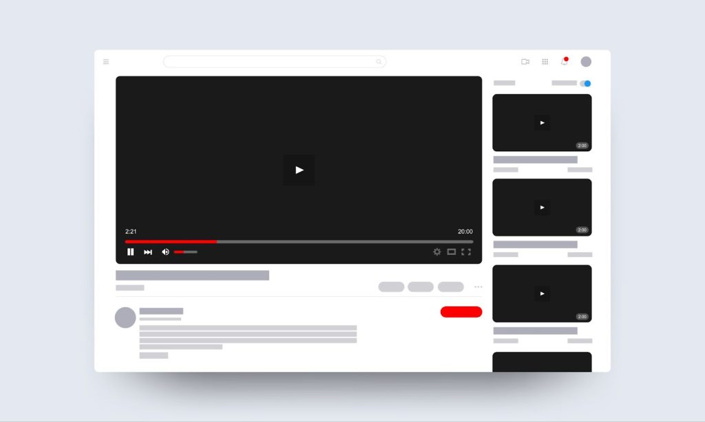 A video player on white background showing video marketing storyboard