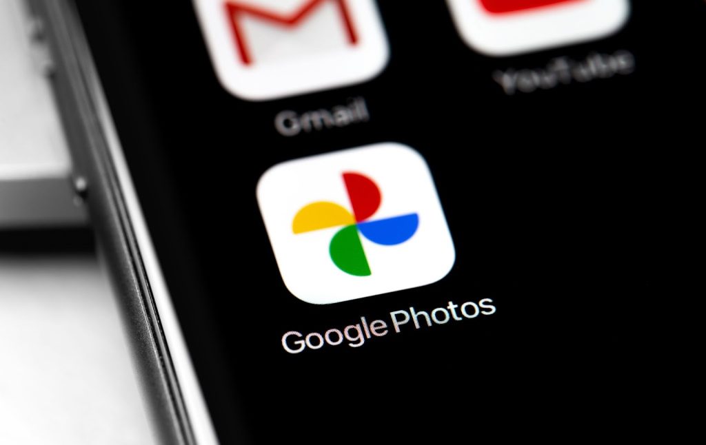 Google Photos app displayed on a smartphone,showcasing its features for visual marketing and commercial use.