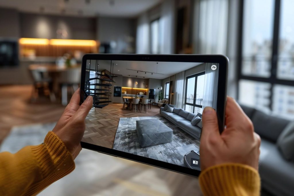 A person displays a tablet showcasing a virtual reality app, representing innovative digital marketing solutions in Utah.