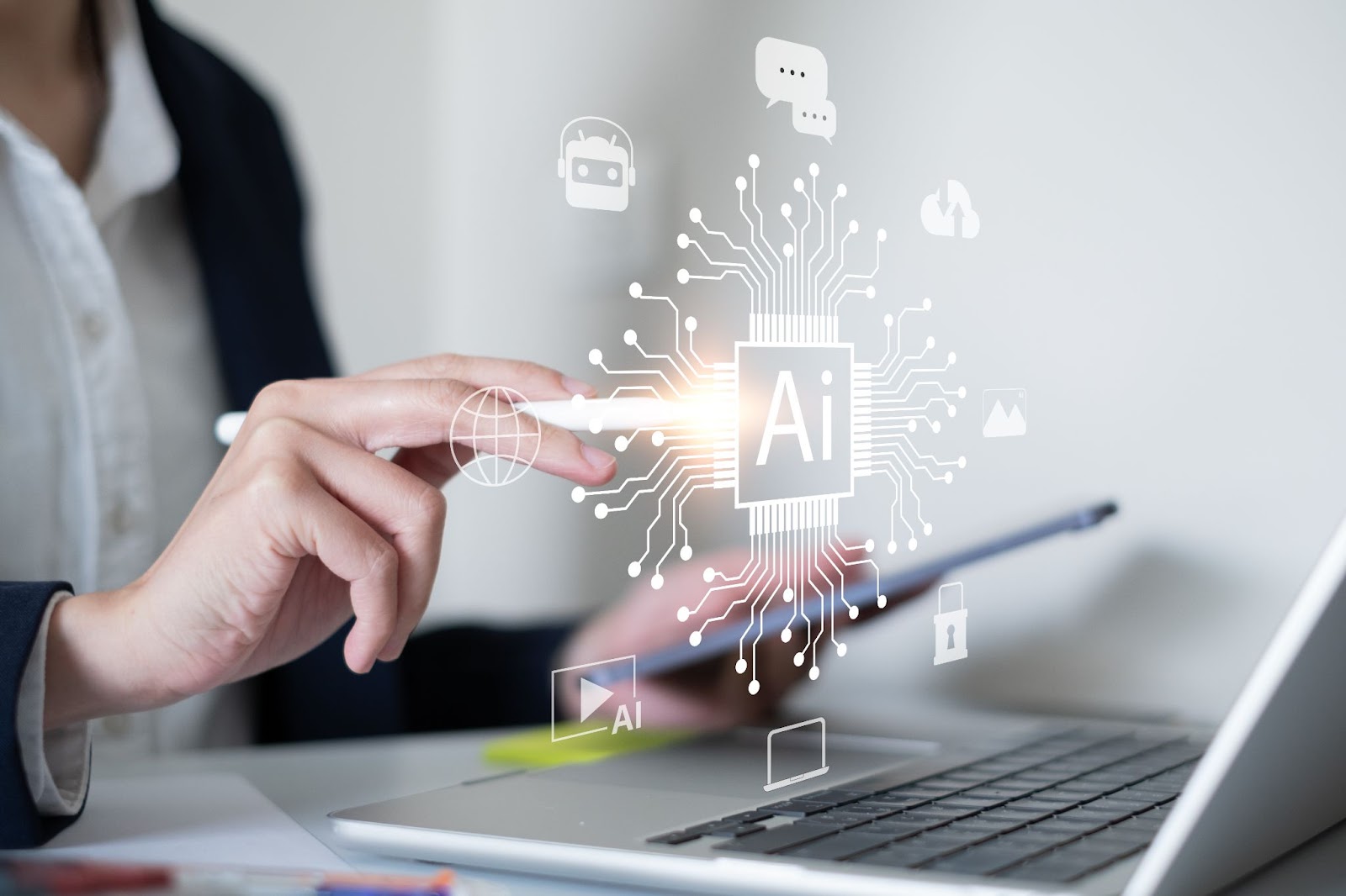 Person interacting with AI interface on laptop.